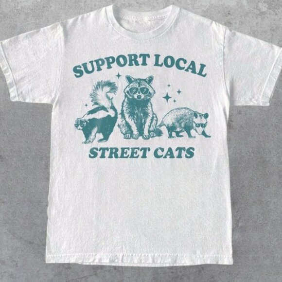 Gildan Other - Support Your Local Street Cats Graphic T-Shirt, Retro Unisex Adult T Shirt